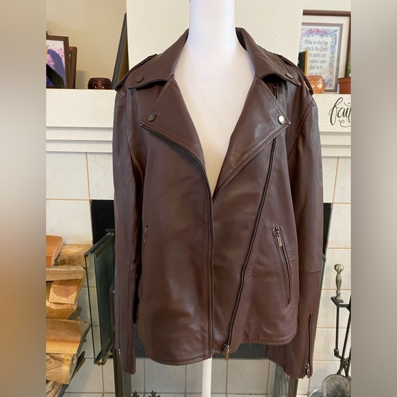 bagatelle Jackets & Blazers - bagatelle Women's Genuine Leather Moto Zip Up Jacket, Brown, XL